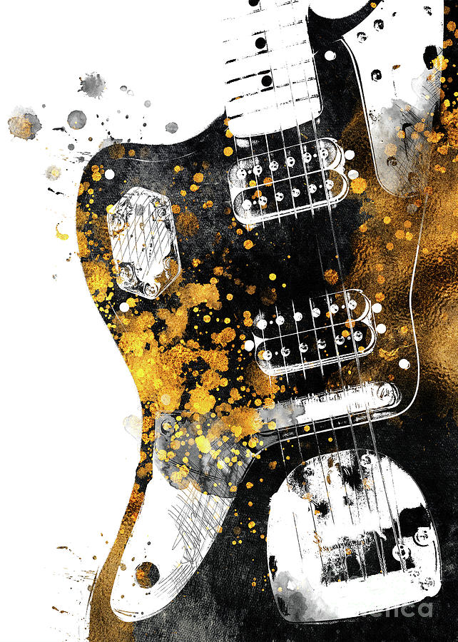 Guitar music art gold and black #3 Digital Art by Justyna Jaszke JBJart