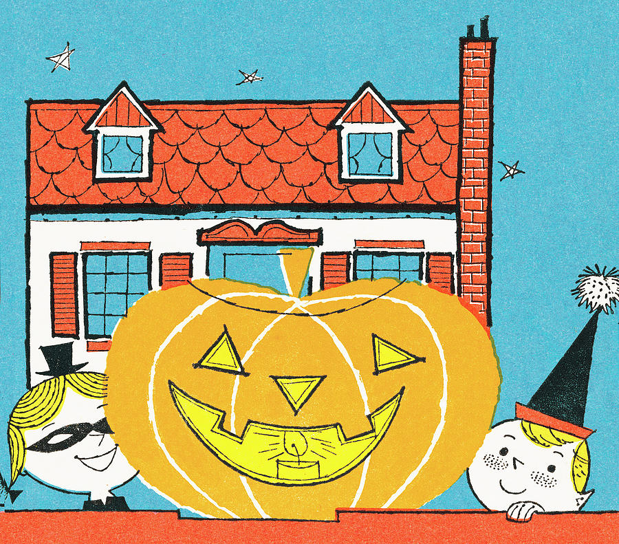 Halloween Drawing - Halloween scene #3 by CSA Images