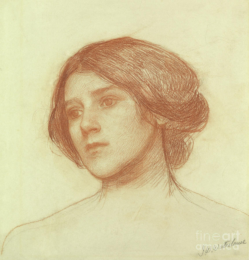 Head of a Girl Drawing by John William Waterhouse
