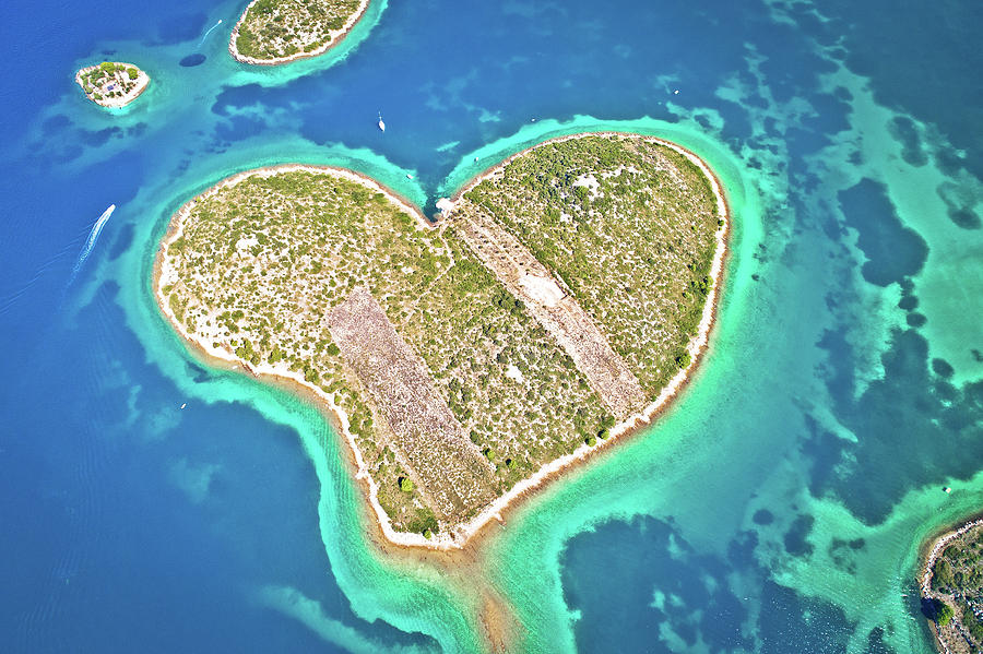 Heart shaped island of Galesnjak in Zadar archipelago aerial vie #3 Photograph by Brch Photography