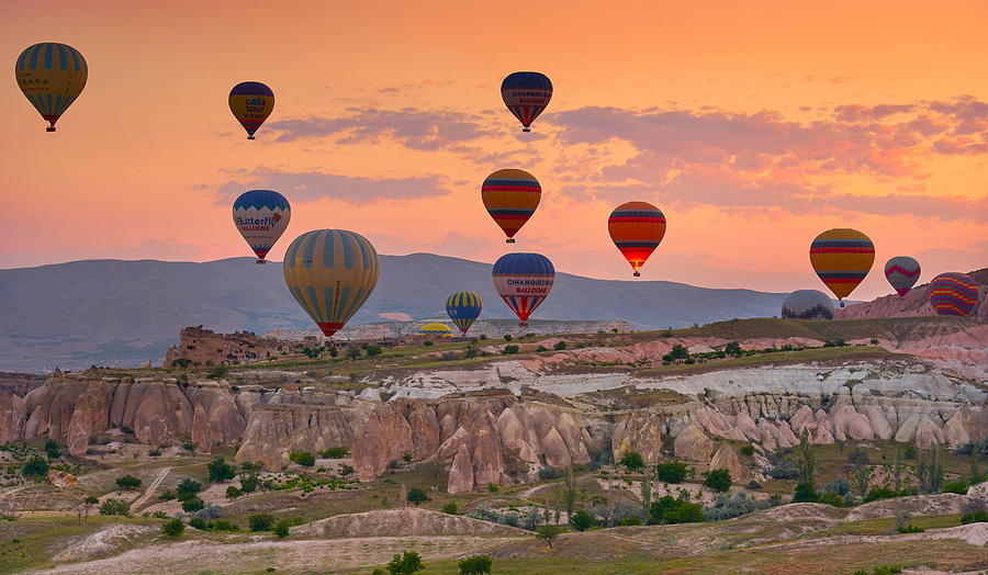 Turkey Photograph - Hot Air Balloons At Sunrise, Goreme #3 by Jan Wlodarczyk
