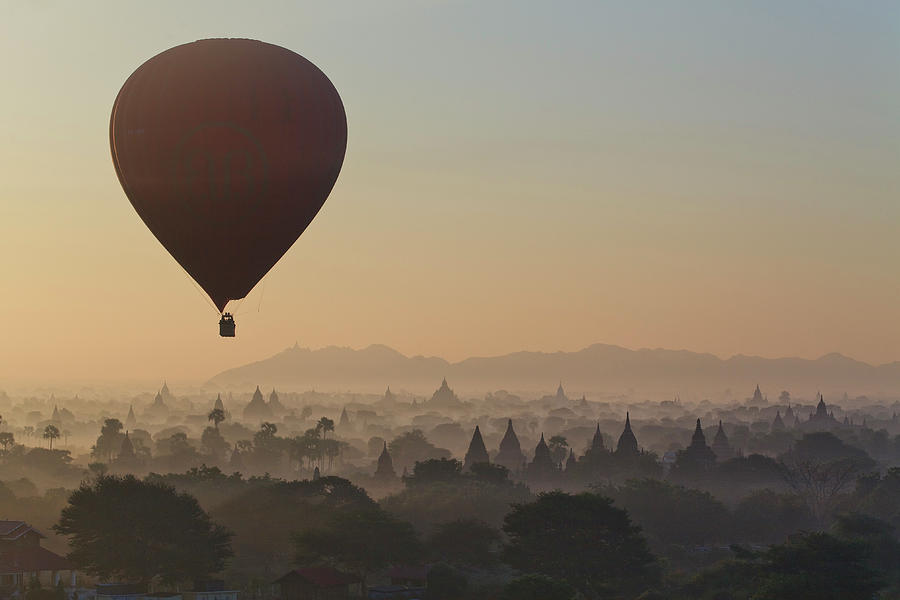 Hot Air Balloons Over Temples, Myanmar #3 Digital Art by Luigi Vaccarella