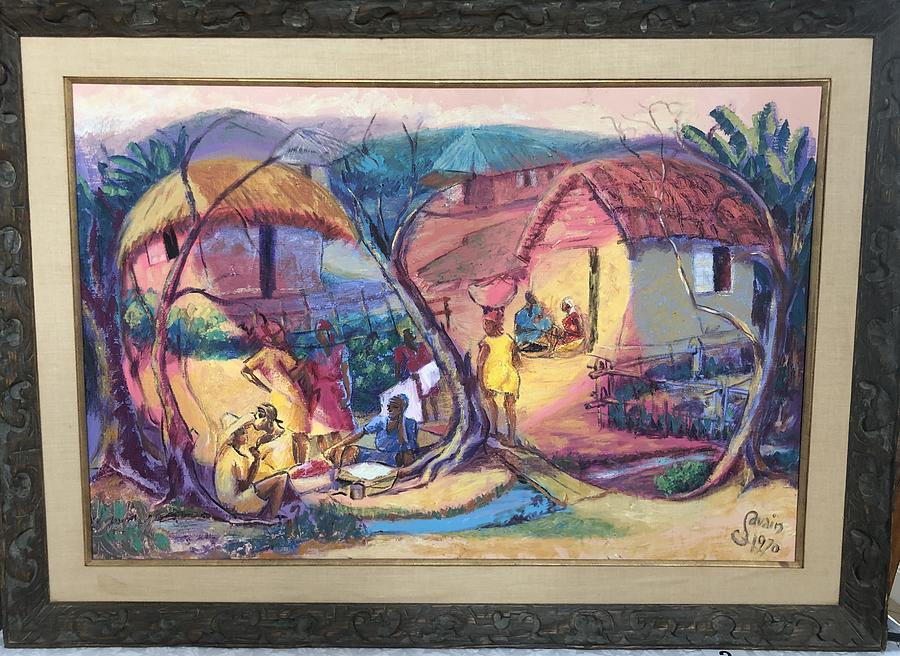 3 Huts Painting by Petion Savain