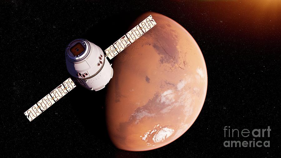 Illustration Of A Satellite In Front Of Mars #3 Photograph by Sebastian Kaulitzki/science Photo Library