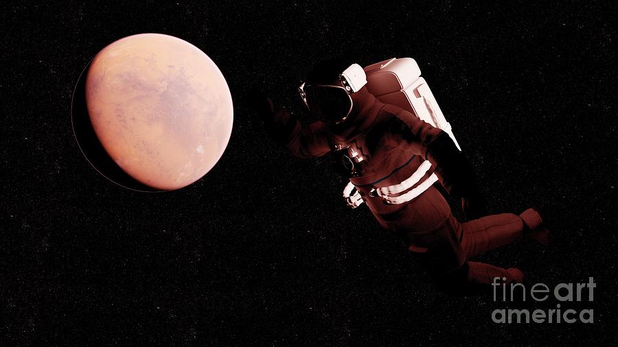 Illustration Of An Astronaut In Front Of Mars #3 Photograph by Sebastian Kaulitzki/science Photo Library