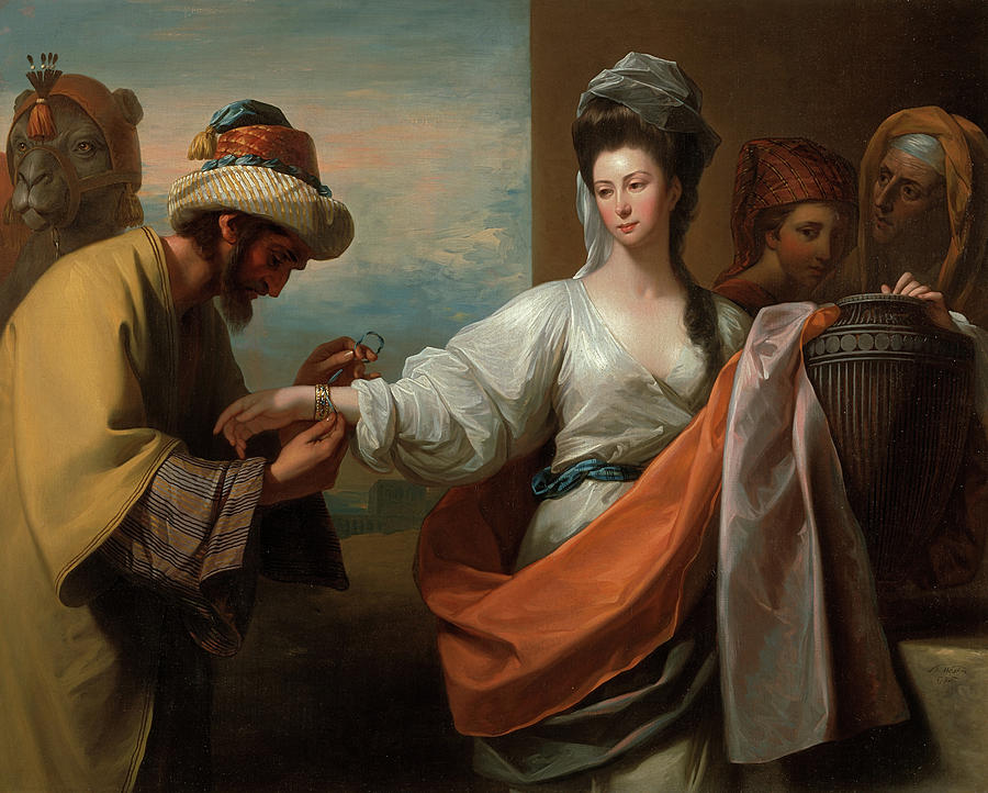 Benjamin West Painting - Isaacs servant tying the bracelet on Rebeccas arm #3 by Benjamin West