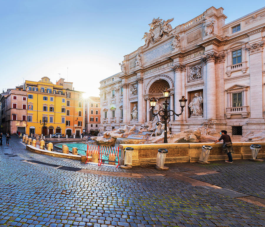 Italy, Latium, Roma District, Tiber, Tevere, Seven Hills Of Rome, Rome, Trevi Fountain, Sunset Over The Famous Fountain #3 Digital Art by Luigi Vaccarella