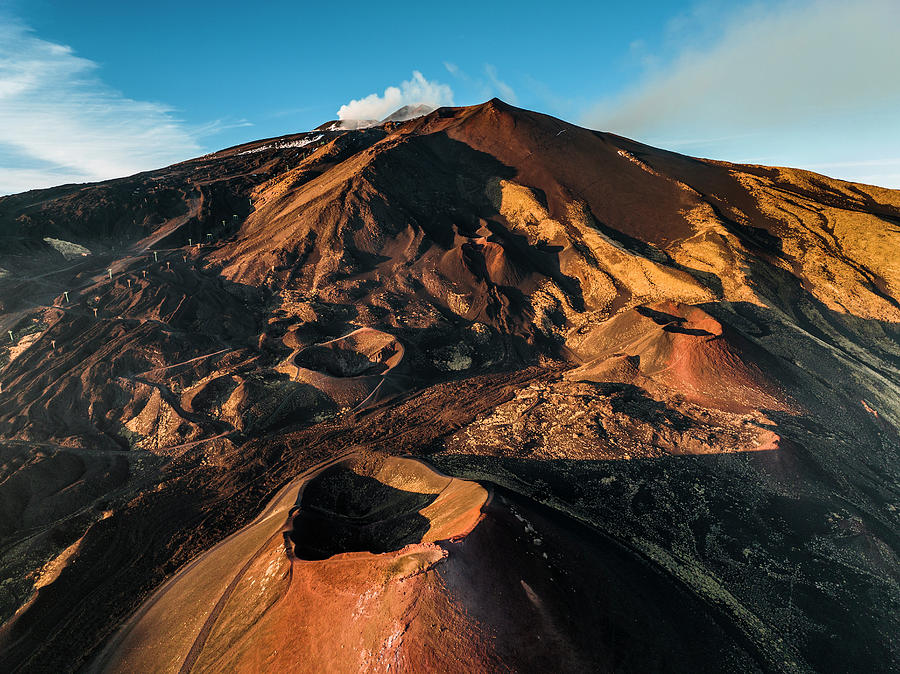 Sunset Digital Art - Italy, Sicily, Catania District, Mount Etna, Silvestri Craters At Sunset #3 by Antonino Bartuccio