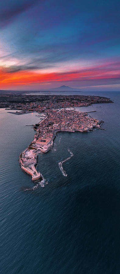 Italy, Sicily, Siracusa District, Siracusa, Ortigia, Mediterranean Sea, The Island Of Ortigia Seen From Above #3 Digital Art by Antonino Bartuccio