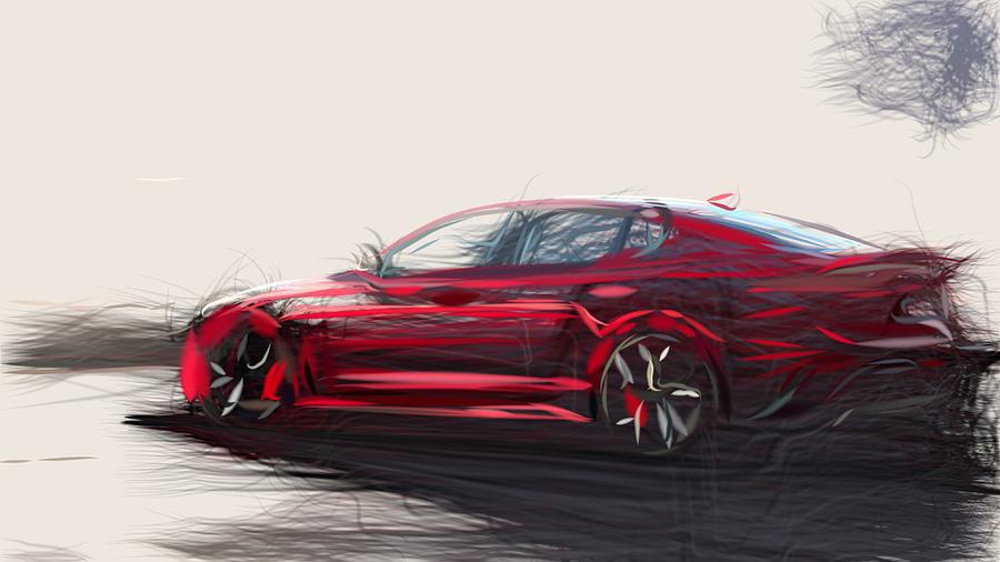 Kia Stinger GT Drawing #4 Digital Art by CarsToon Concept