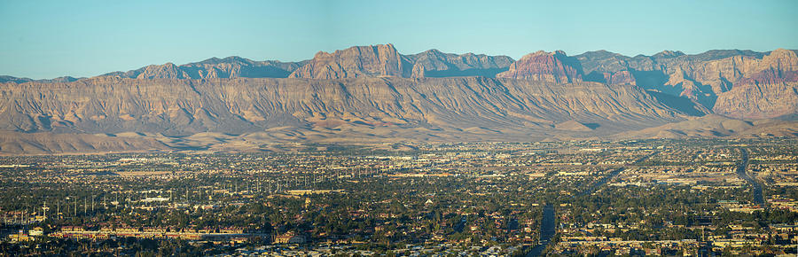 Las Vegas City Surrounded By Red Rock Mountains And Valley Of Fi Photograph