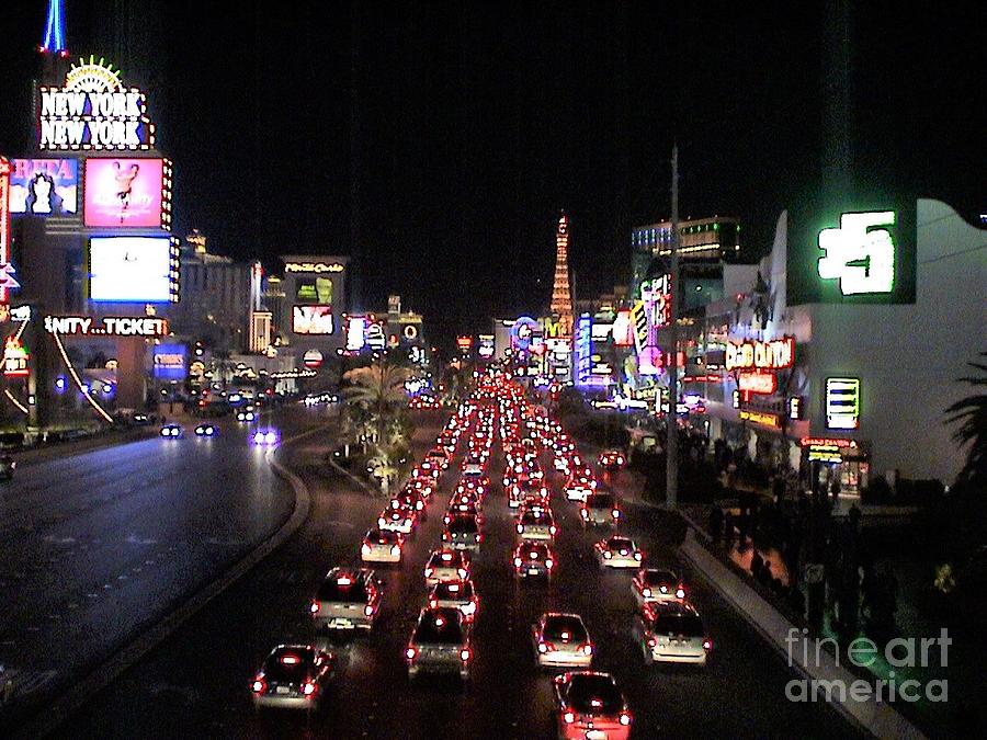 Las Vegas Nevada Night Lights Street Cars Scene Las Vegas Blvd View #3 Photograph by John Shiron