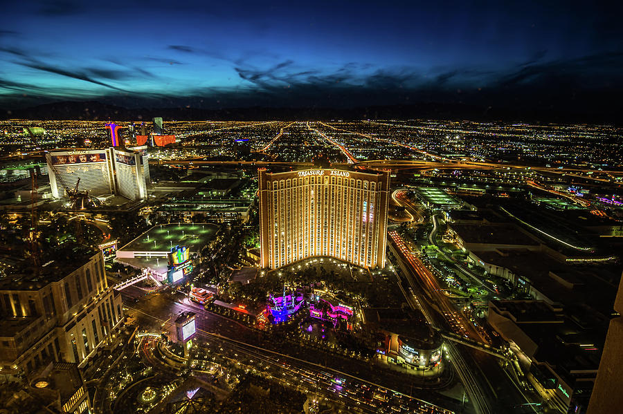 Las Vegas skyline at sunset - The Strip - Aerial view of Las Veg #3 Photograph by Alex Grichenko