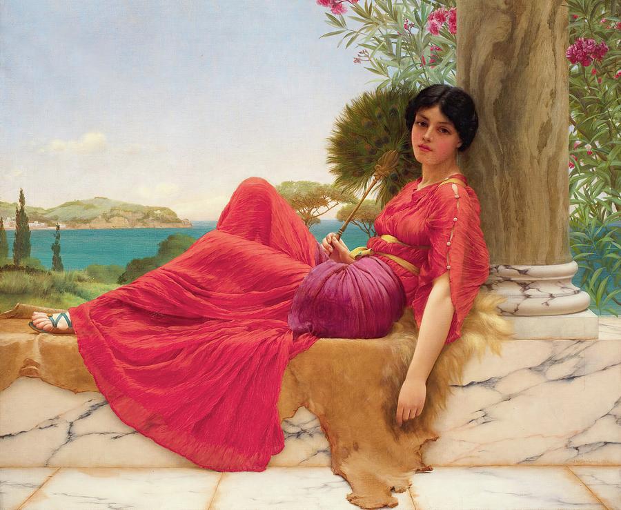 Leaning Against A Column Painting by John William Godward - Fine Art ...