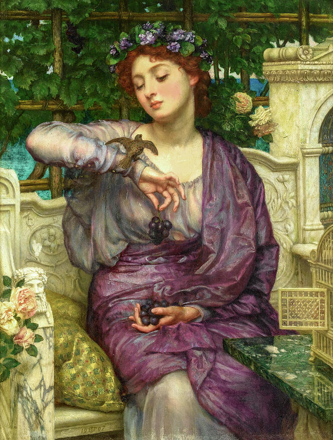 Sparrow Painting - Lesbia and her Sparrow #3 by Edward Poynter
