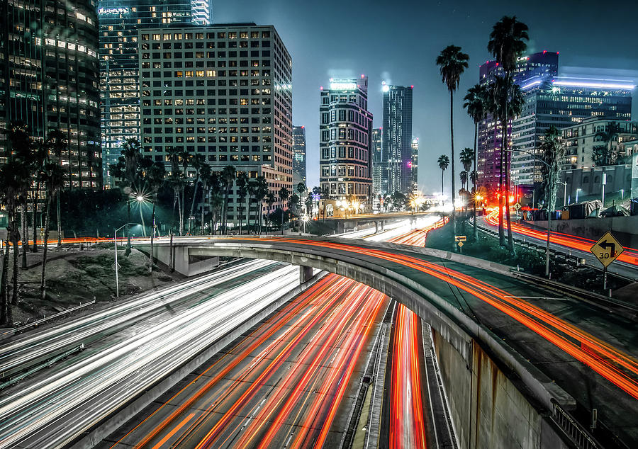 Los Angeles california city downtown at night #3 Photograph by Alex Grichenko