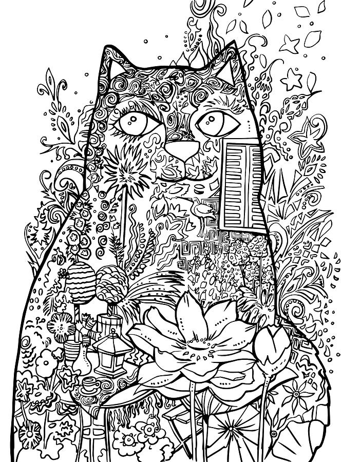 Animal Painting - Lotus Cat #3 by Oxana Zaika