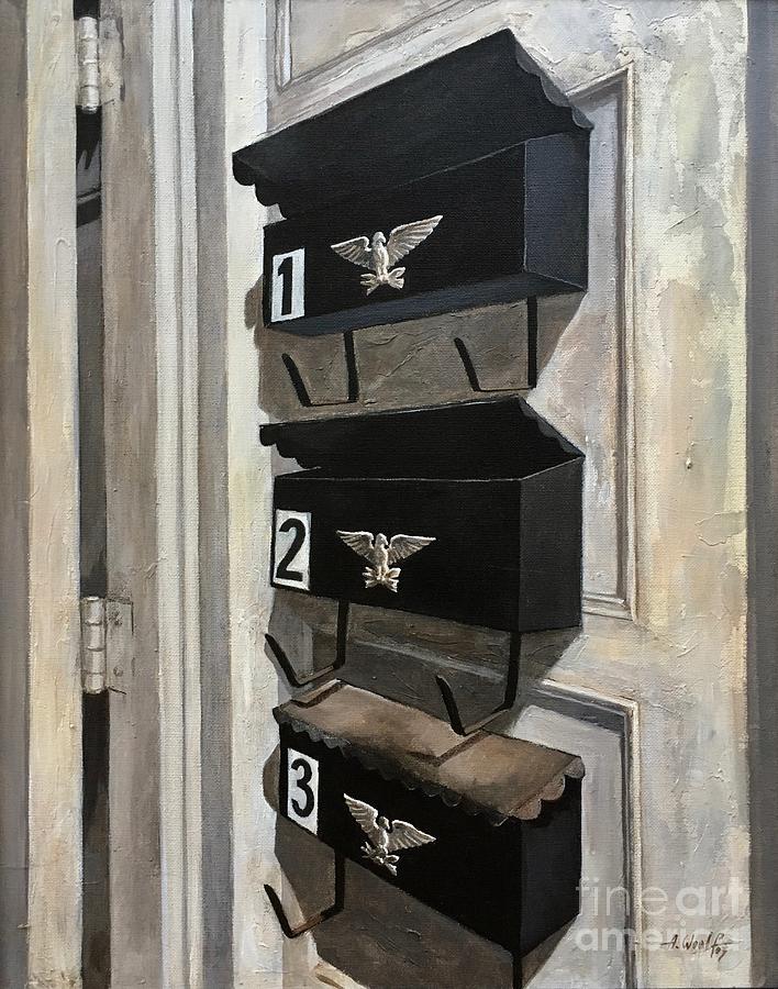 Mailboxes Painting - 3 Mailboxes by Anatol Woolf