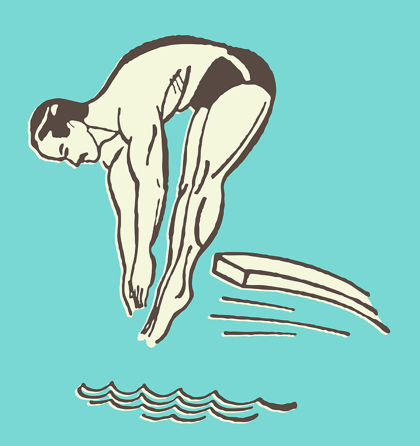 Vintage Drawing - Male Diver in Pike Position #3 by CSA Images