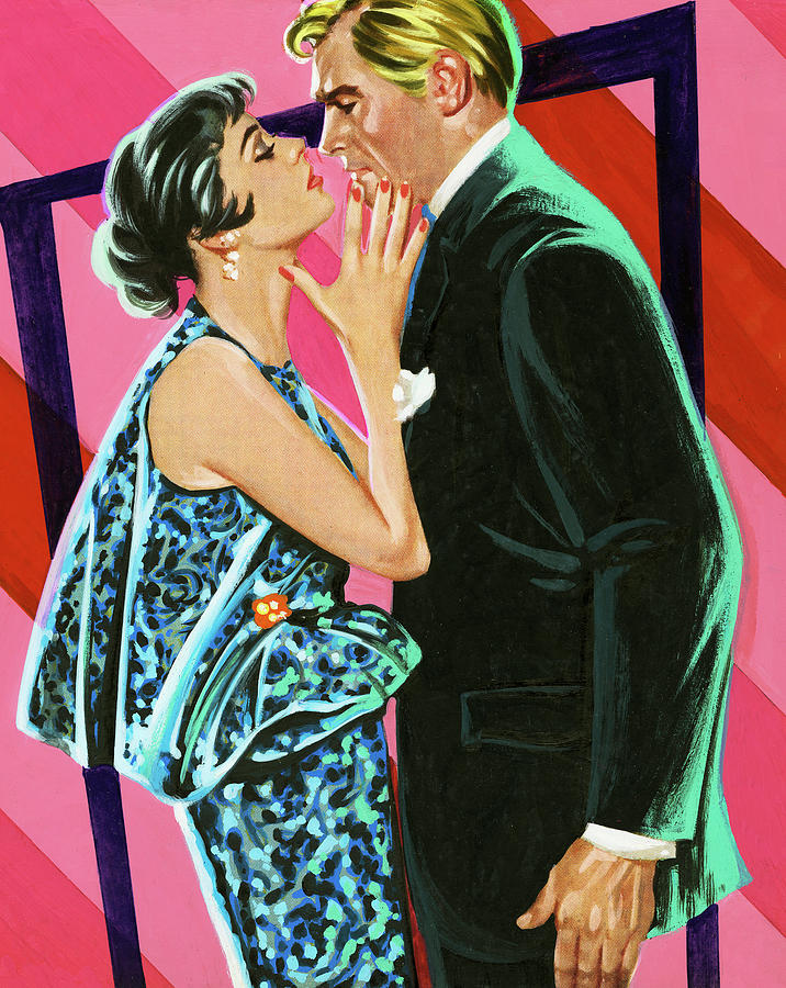 Vintage Drawing - Man and Woman About To Kiss #3 by CSA Images