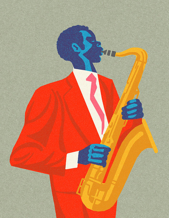 Jazz Drawing - Man Playing the Saxophone #3 by CSA Images