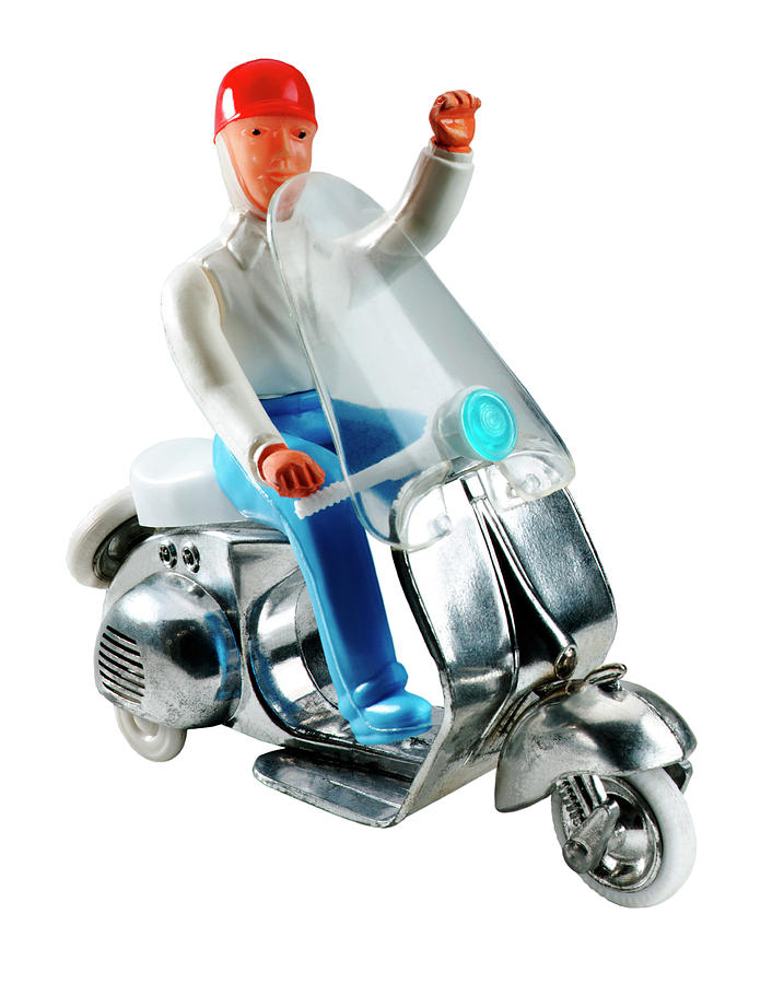 Transportation Drawing - Man Riding a Scooter #3 by CSA Images