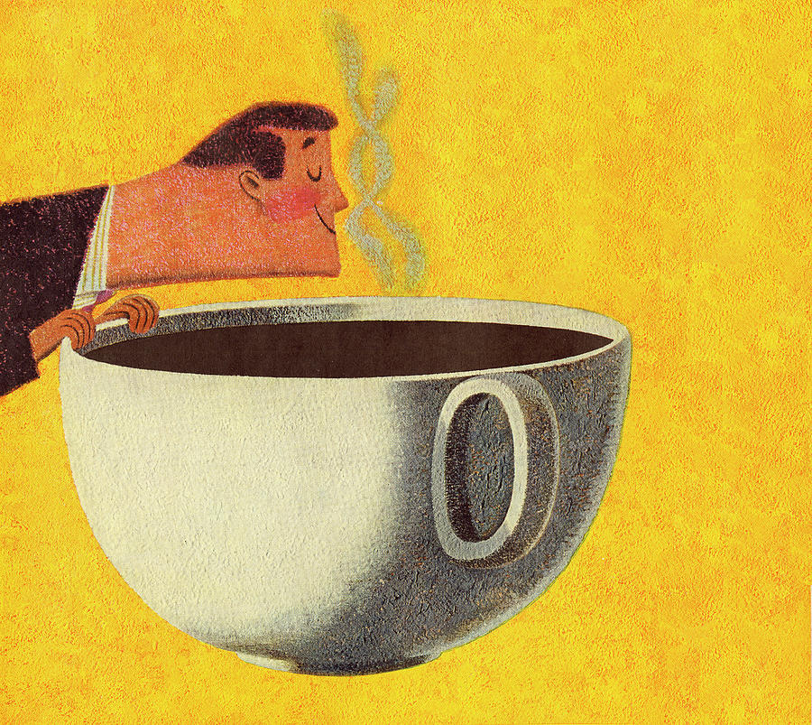 Coffee Drawing - Man Smelling Giant Cup of Coffee #3 by CSA Images
