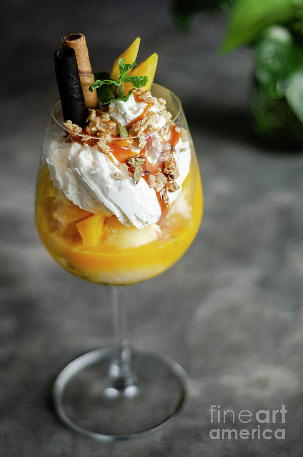 Mango And Passion Fruit Tropical Ice Cream Sundae In Glass Photograph By Jm Travel Photography