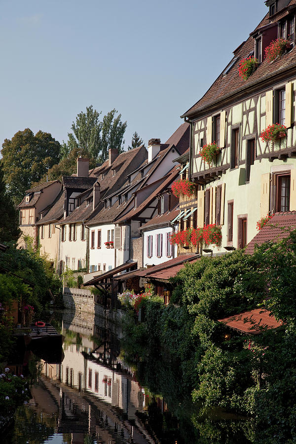 Medieval Houses Along Canal, Colmar, Alsace, France. Alsatian Wine ...