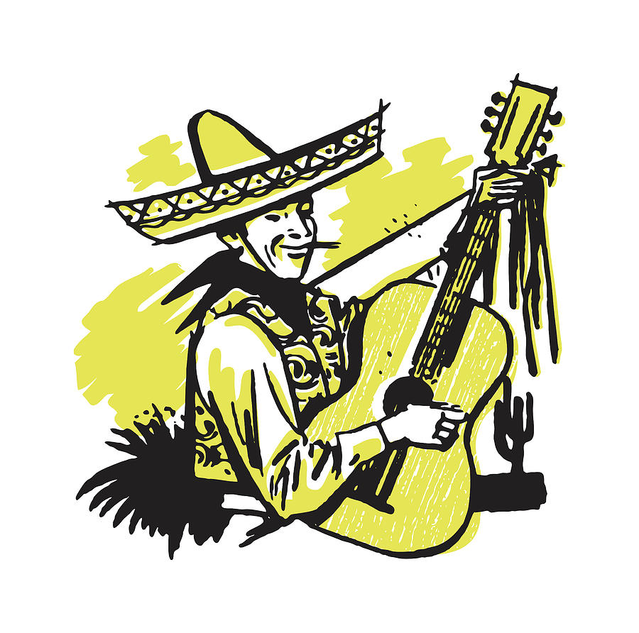 Music Drawing - Mexican Guitarist #3 by CSA Images
