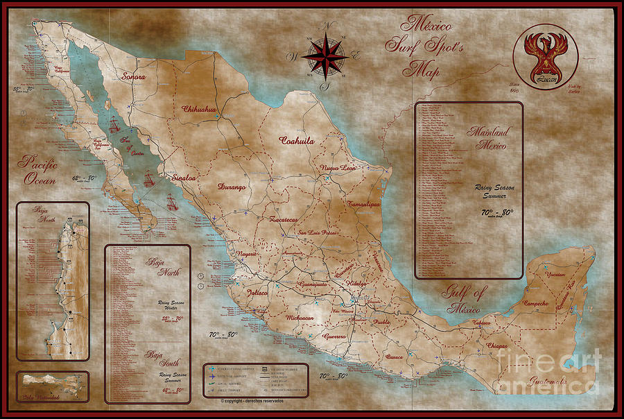 Map Digital Art - Mexico Surf Map by Lucan Hirales