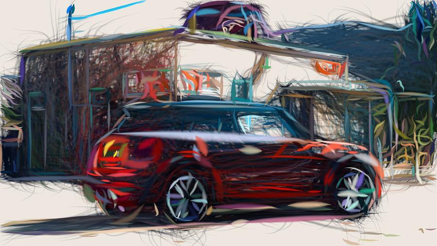 Mini Cooper S Drawing #4 Digital Art by CarsToon Concept