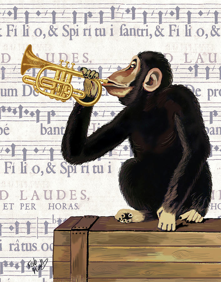 Monkey Playing Trumpet #3 Painting by Fab Funky
