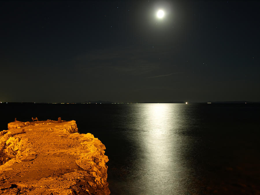 Moonshine Seascape And Old Pier #3 Photograph by Goranstimac