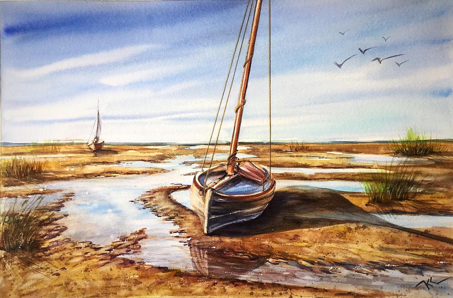 Boat Painting - Morning solitude  #4 by Katerina Kovatcheva