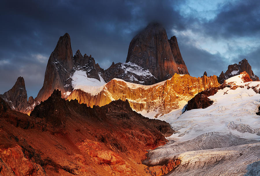 Nature Photograph - Mount Fitz Roy At Sunrise, Patagonia #3 by DPK-Photo