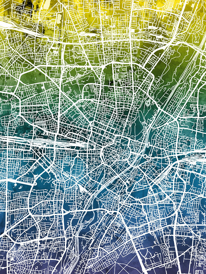 Munich Germany City Map #3 Digital Art by Michael Tompsett