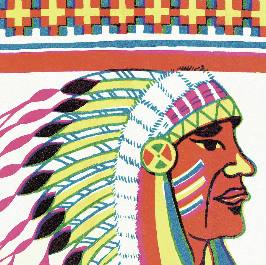 Vintage Drawing - Native American Chief #3 by CSA Images