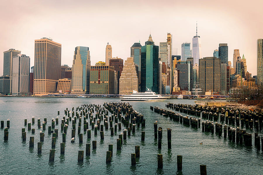 New York City, Downtown Manhattan Seen From Brooklyn #3 Digital Art by Lumiere