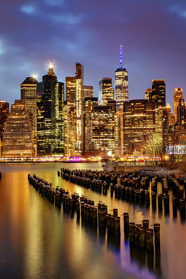 New York City, Downtown Skyline Seen From Brooklyn #3 Digital Art by Lumiere
