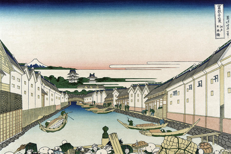 Nihonbashi Bridge in Edo #3 Painting by Katsushika Hokusai