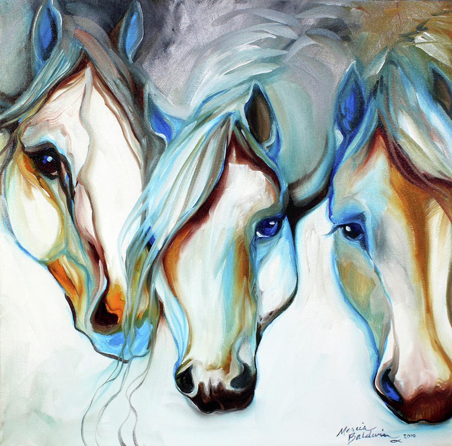 Horse Painting - 3 Nobles Equine Abstract by Marcia Baldwin