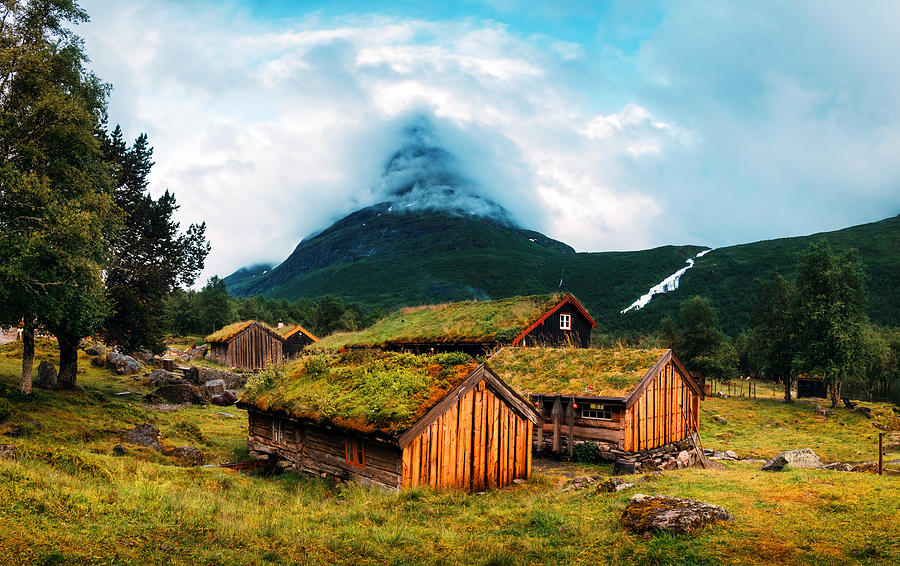Nature Photograph - Norwegian Grass Roof Old House #3 by Ivan Kmit