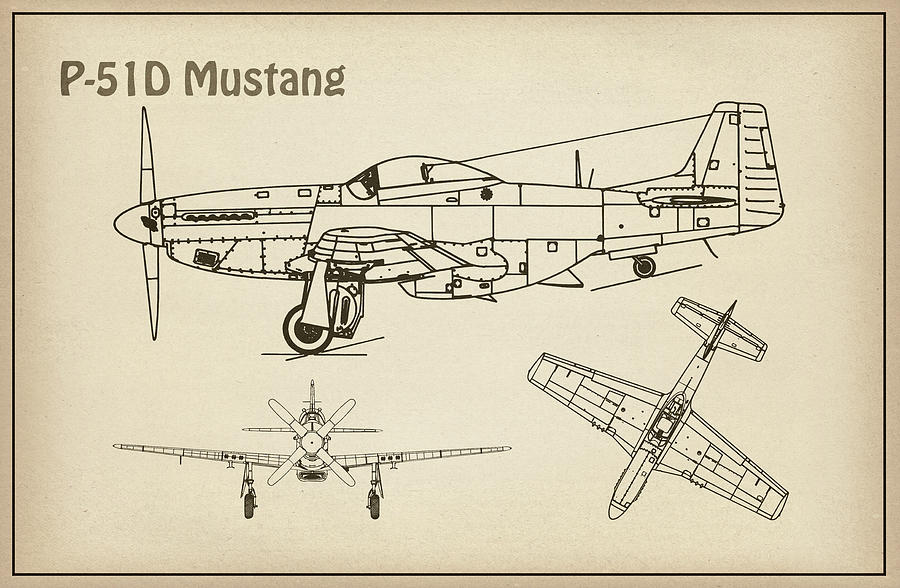 P-51D Mustang - Airplane Blueprint. 