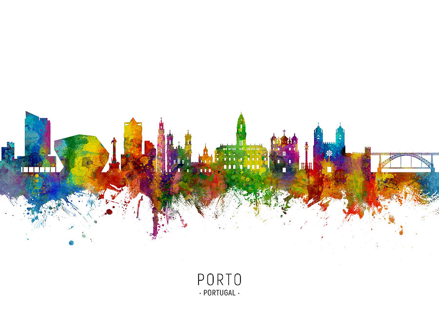 Skyline Digital Art - Porto Portugal Skyline #3 by Michael Tompsett