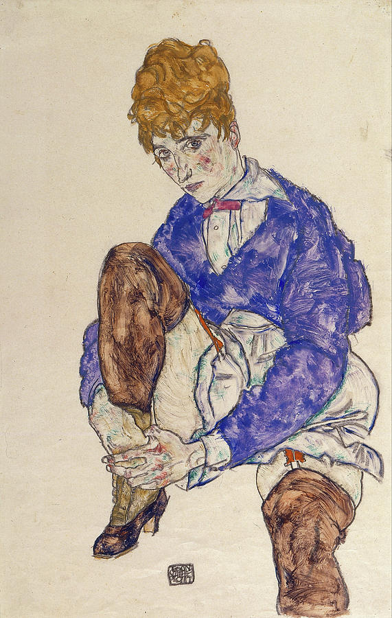 Egon Schiele Painting - Portrait of the Artists Wife Seated, Holding Her Right Leg #3 by Egon Schiele