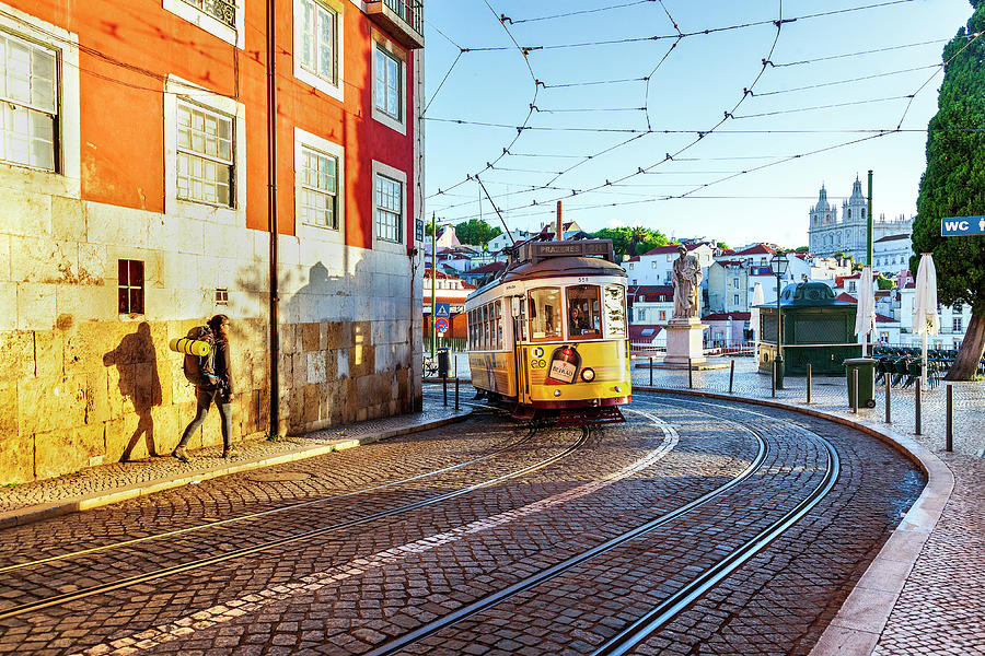Portugal, Distrito De Lisboa, Lisbon, Tagus, Tejo, Alfama, Alfama Old Town, Tram No 28 At Largo Das Portas Do Sol #3 Digital Art by Luigi Vaccarella