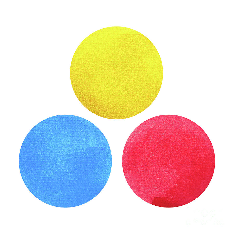 Primary Colors, Red Yellow Watercolor Painting Circle Round