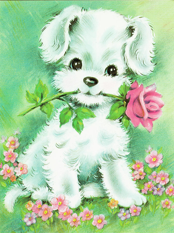 Vintage Drawing - Puppy #3 by CSA Images