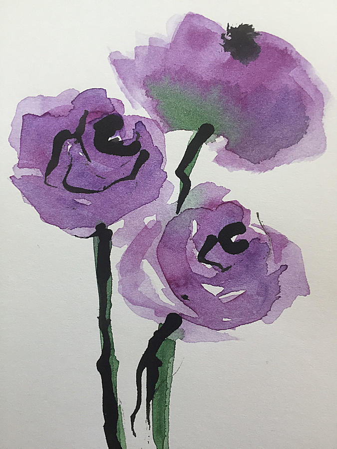 3 Purple Flowers Painting by Britta Zehm